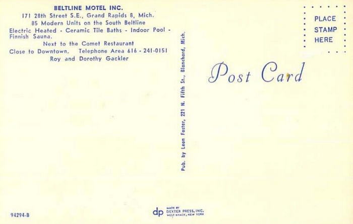 Beltline Motel (Pleasant Motel) - Old Postcard